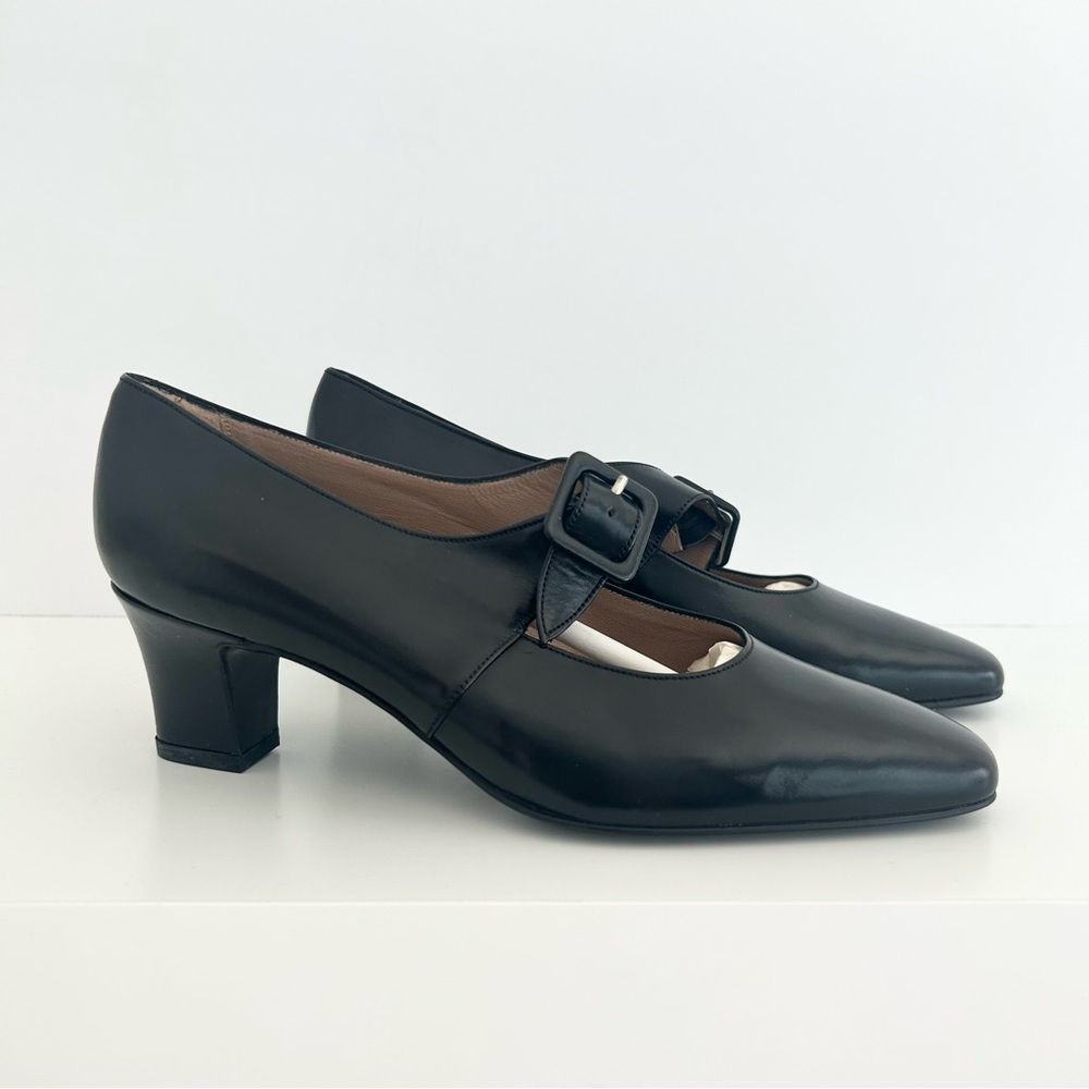Vintage Ñora Yanko Heels, Made in Spain, Black with Buckle, Size 7, New